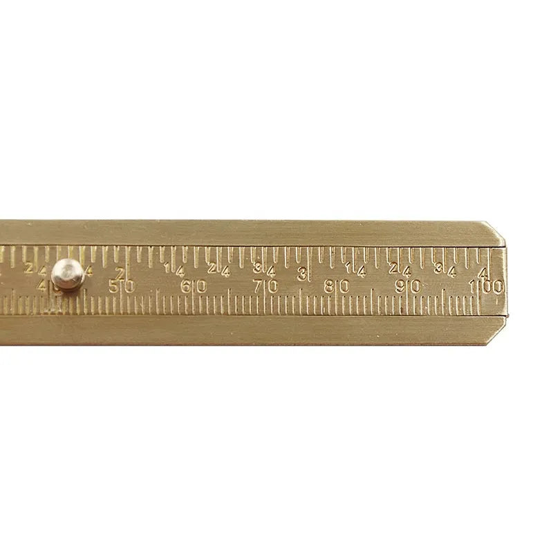 Double scale mini copper caliper with brass casting body and clear vernier markings on a white background