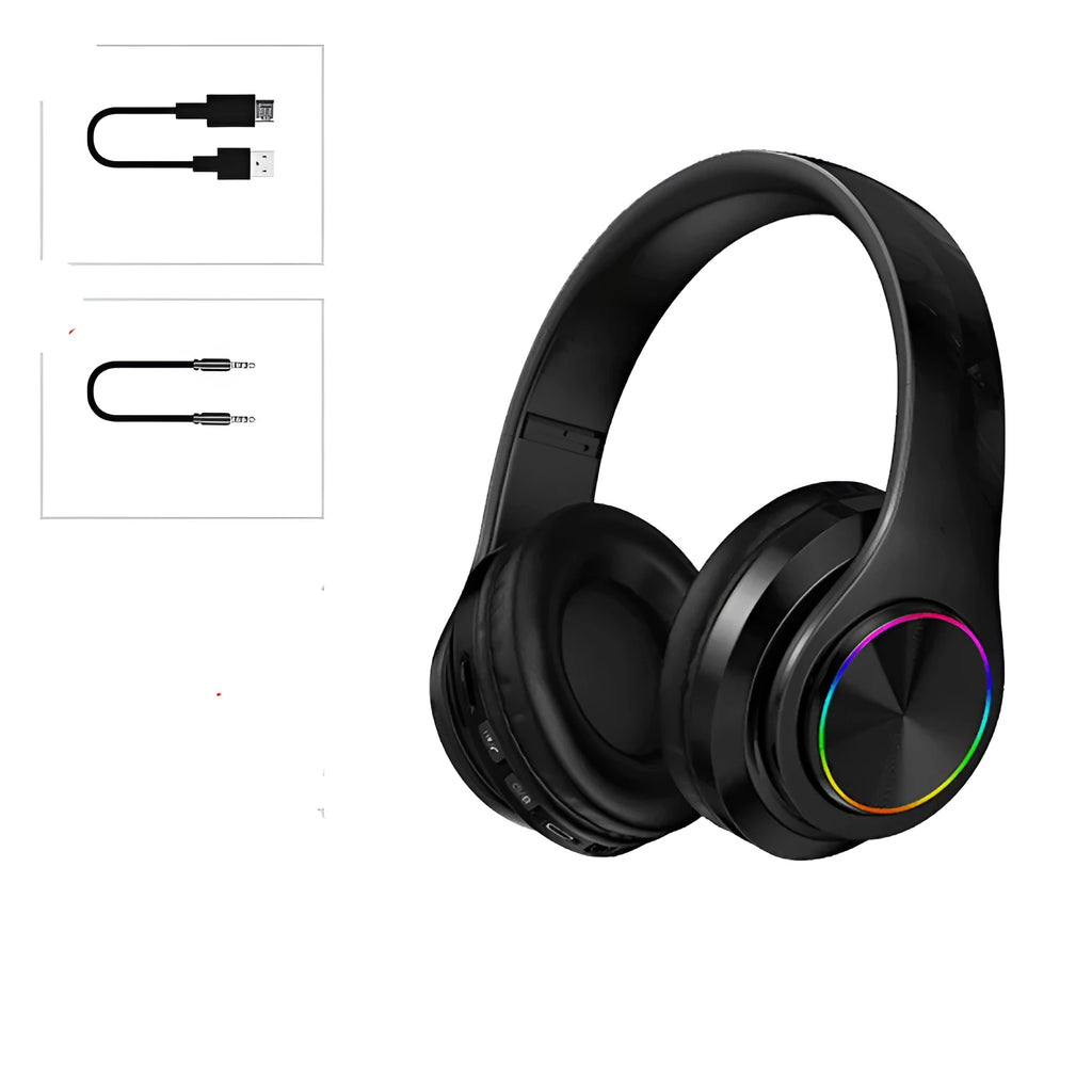 Folding black Bluetooth headset with 40mm drivers and a 3.5mm audio cable