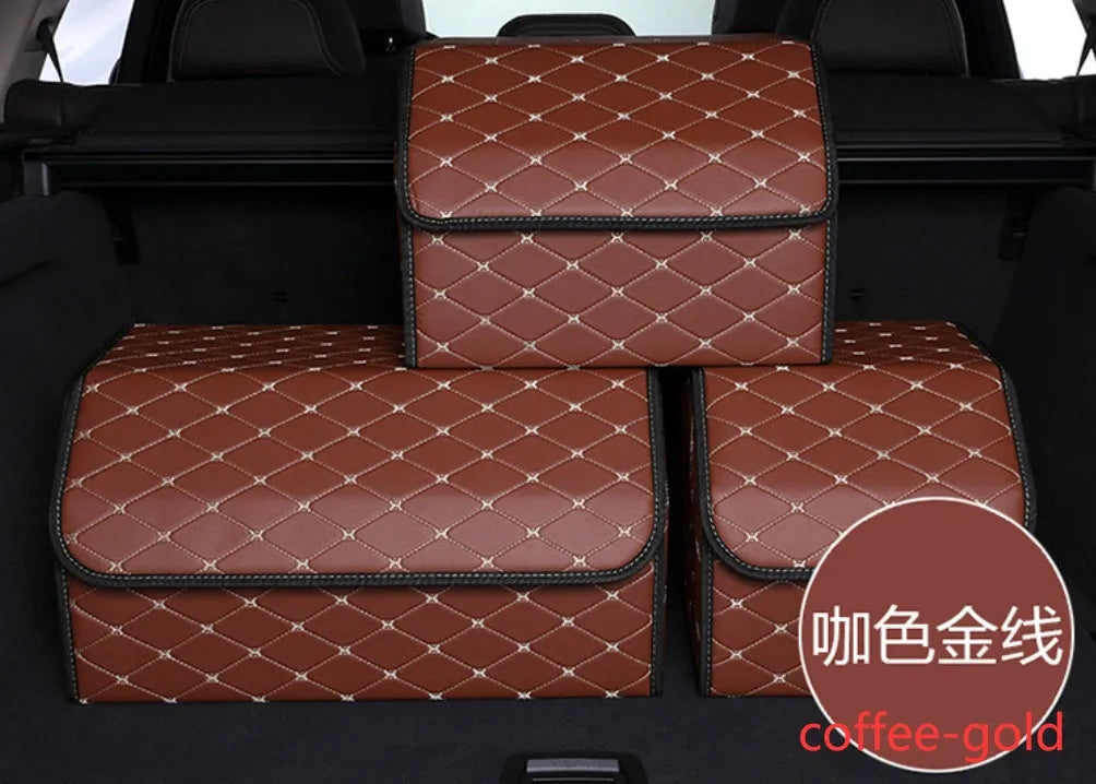 Leather car organiser storage box in Black, size Large 30x30x55cm on car back seat