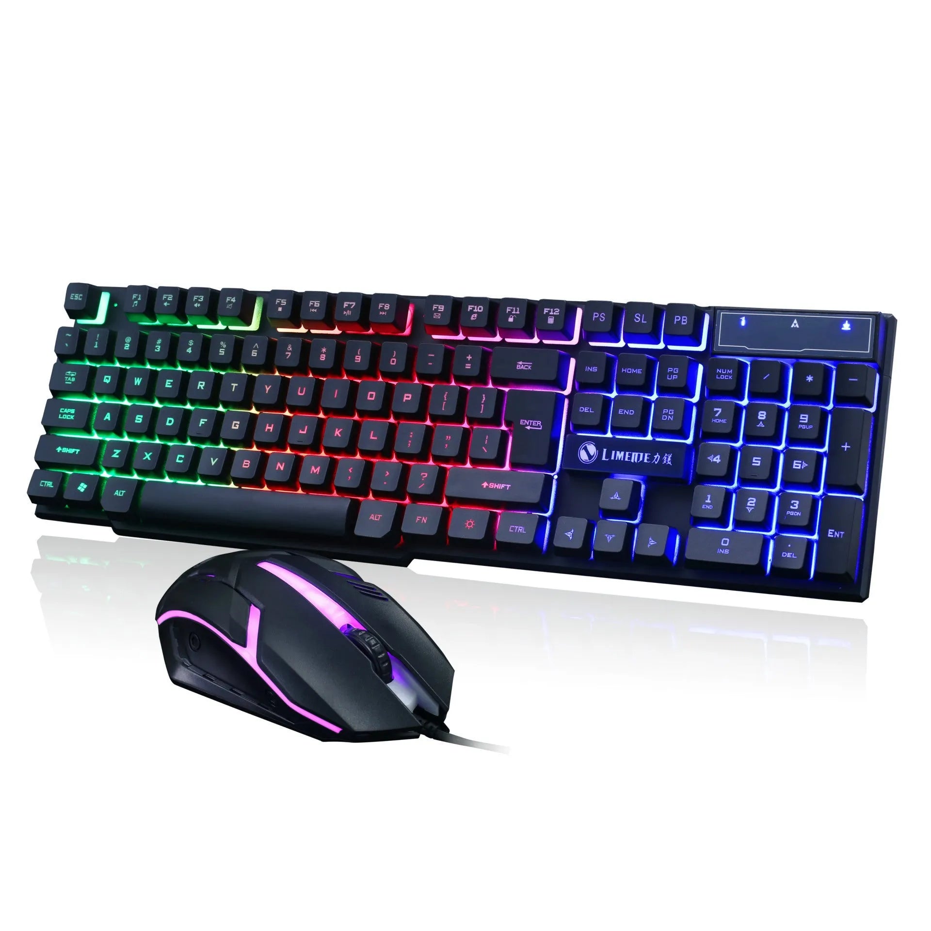 Limei GTX300 white gaming keyboard and mouse set with backlit keys on a desktop