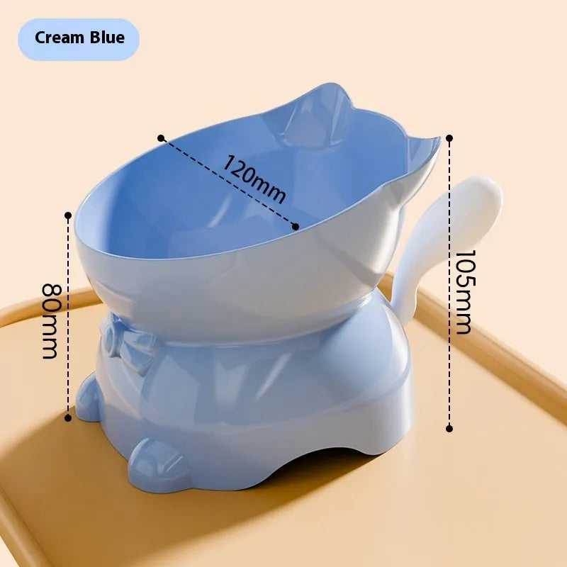 Stainless steel anti-fall oblique cat bowl in blue on a light background