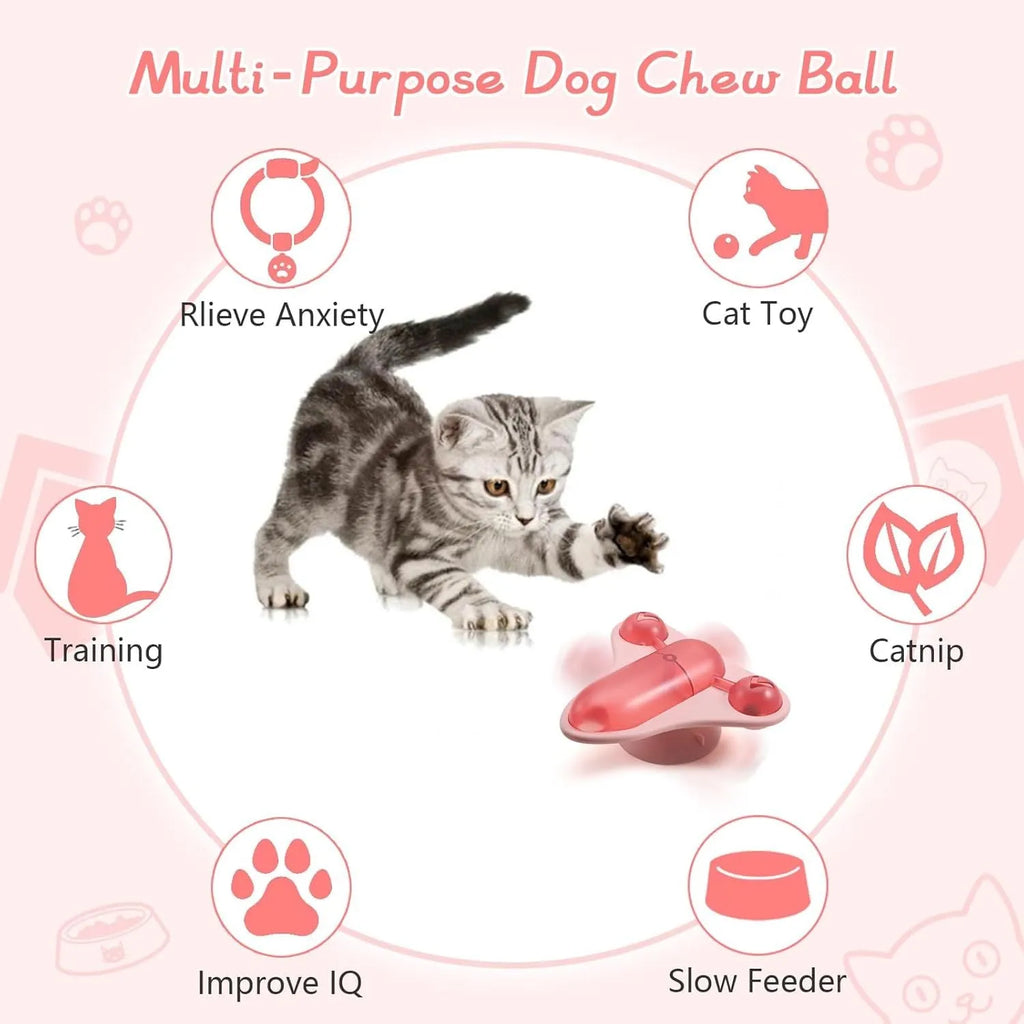 Blue interactive pet puzzle toy with aeroplane snack compartment, bell, and catnip on suction cup base