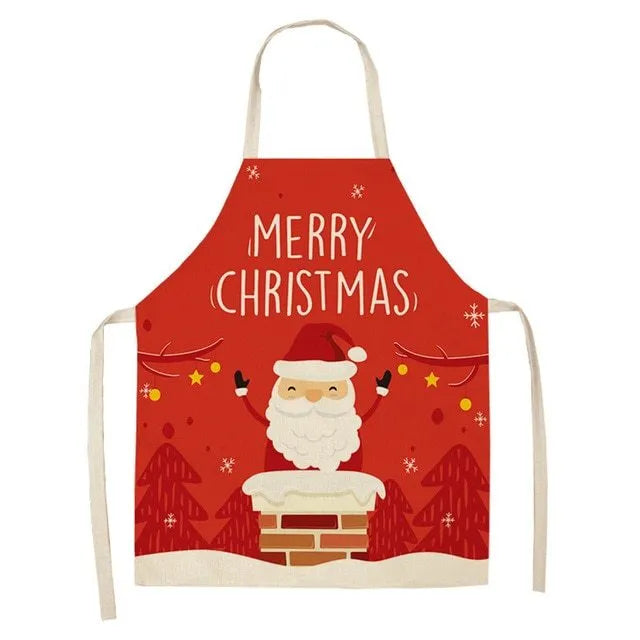 Cotton linen Christmas apron with creative festive pattern in 68x55 cm size