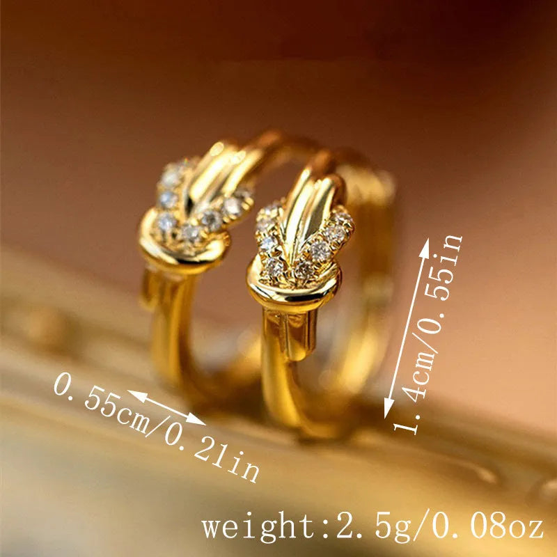 Gold copper vachette clasp earrings for women with geometric inlaid zircon stones and real gold finish