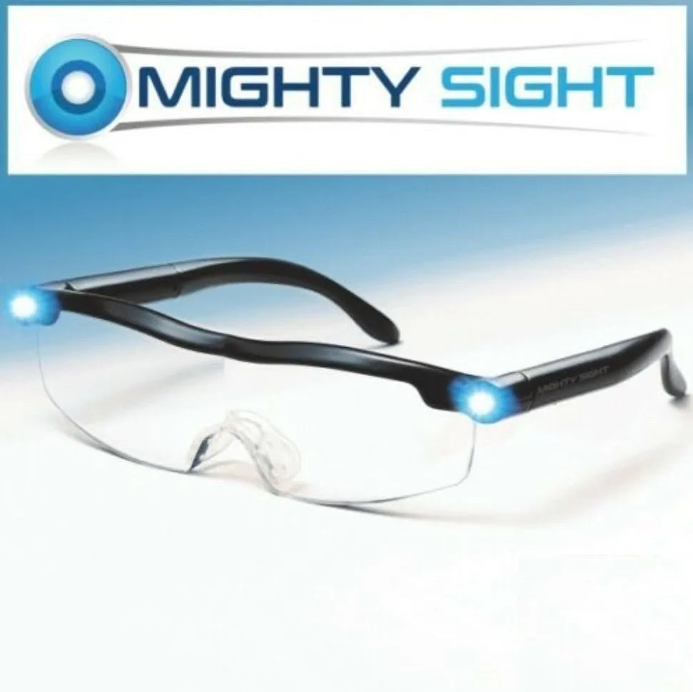 USB LED reading glasses with transparent black frame and integrated lighting
