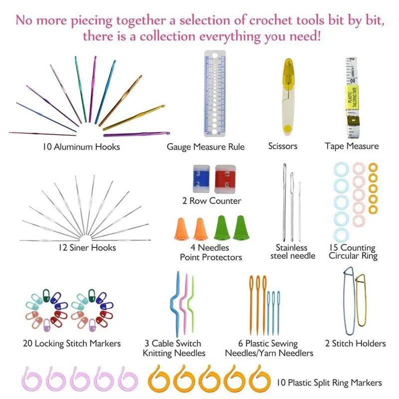 23-piece stainless steel crochet hook set with sizes from 0.6mm to 8.0mm on a plain background