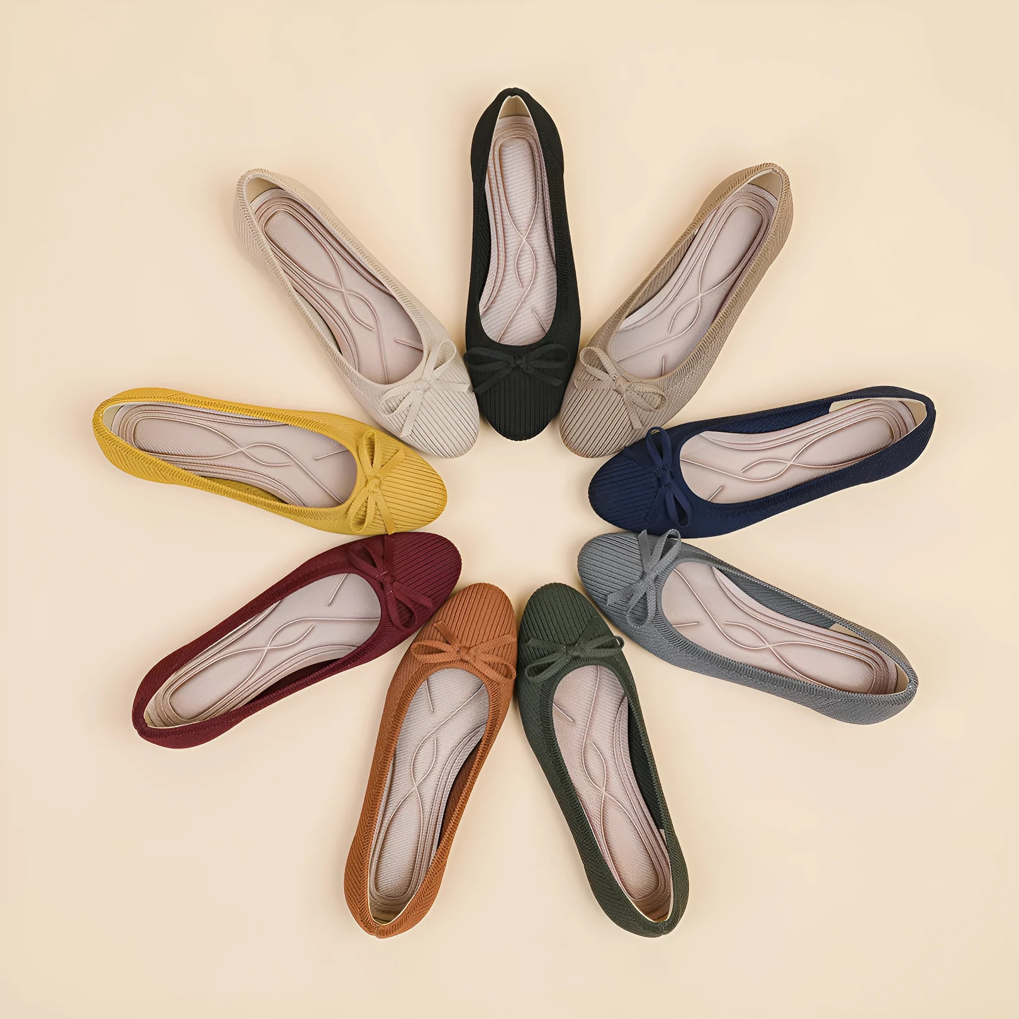 Women's round toe fabric flat pumps with bow detail and oversleeve design in butterfly black colour