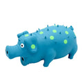 Pig-shaped latex dog chew toy with textured surface and squeaker in various colours