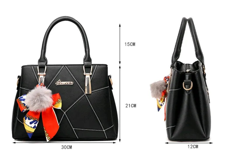 Ladies PU messenger bag with embroidery detail and soft handle in cross-section square shape