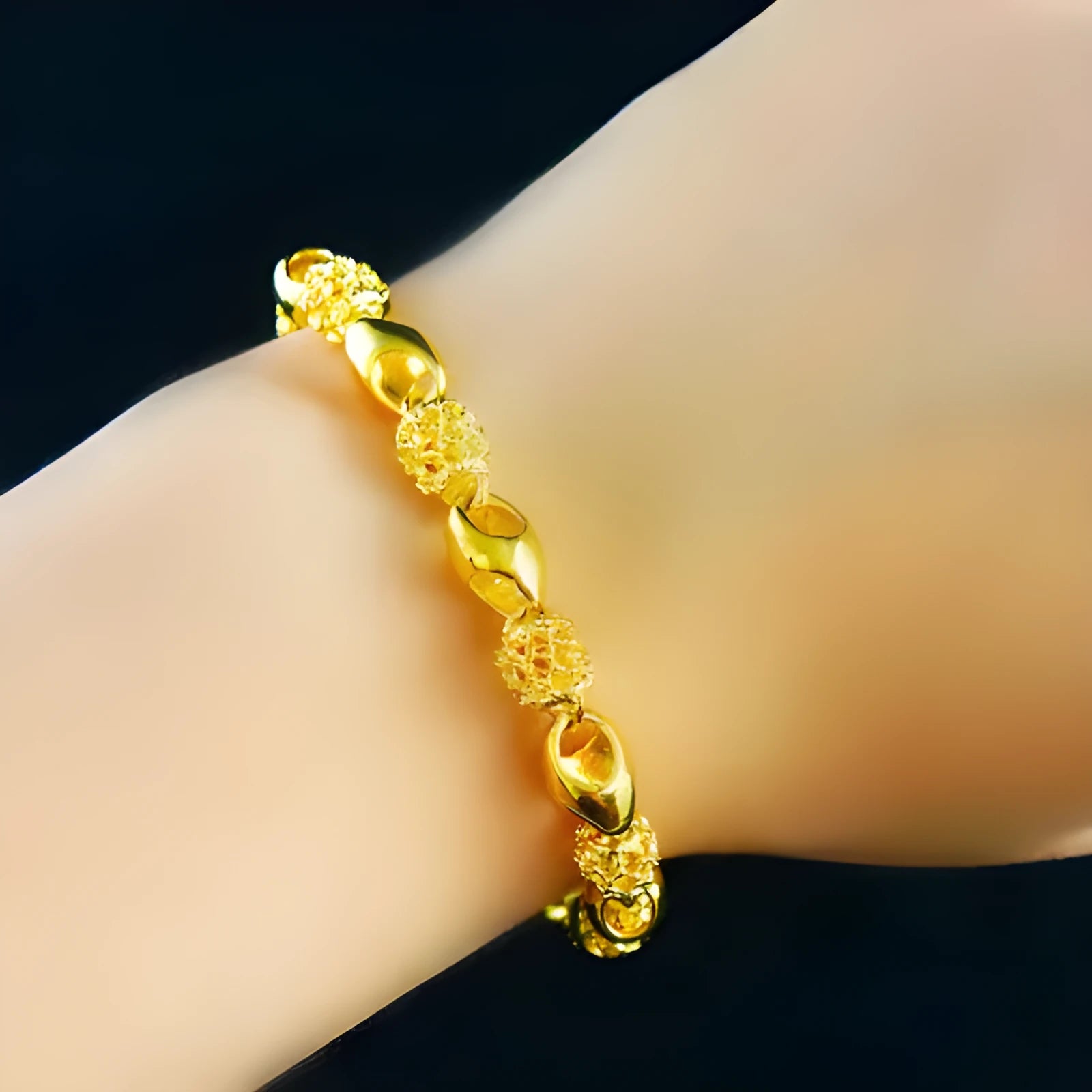 Gold-plated brass bracelet in gold colour, made from eco-friendly brass with thick vacuum gold-plating for durable finish.
