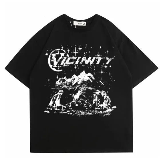 Men's hip hop print t-shirt with retro graphic design in polyester fabric