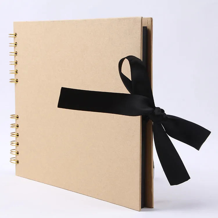 DIY handmade photo album with coil binding in yellow or black kraft paper cover