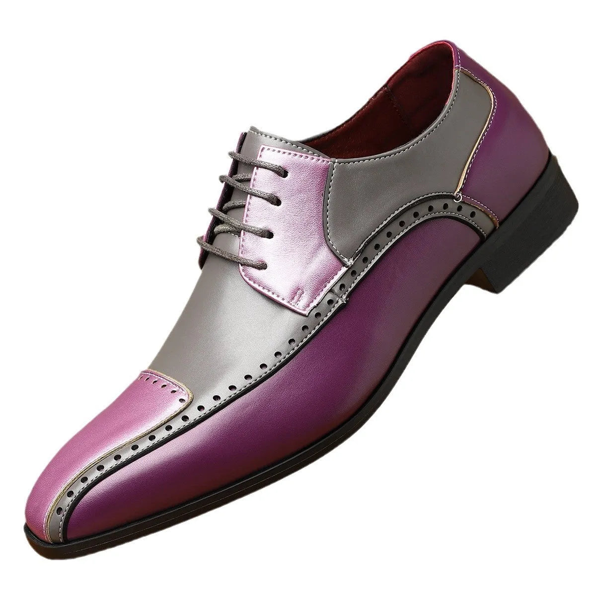 Men's low-top casual shoes in purple with leather stitching details and EVA sole