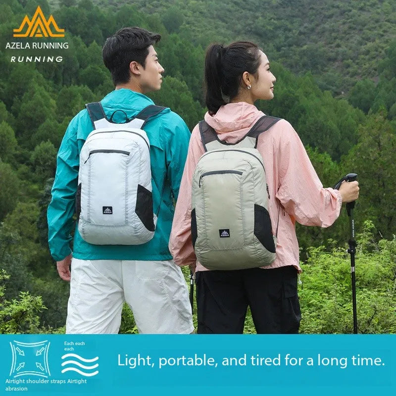 AZELA lightweight white hiking backpack with multiple pockets and breathable mesh straps for outdoor use