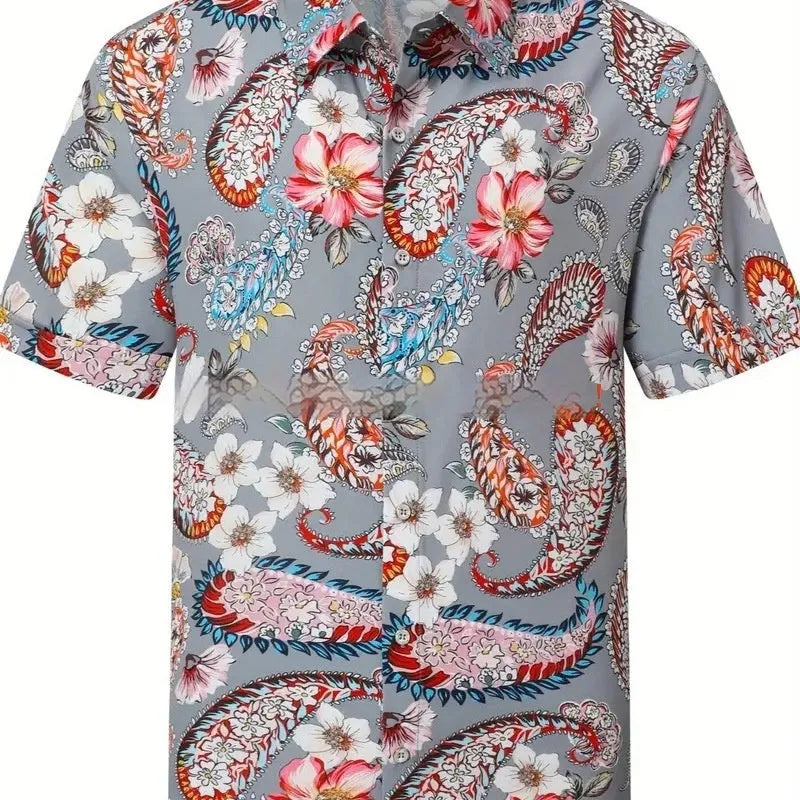 Men's plus size short sleeve cardigan in slim fit with digital print, available in multiple colours and sizes S to 5XL