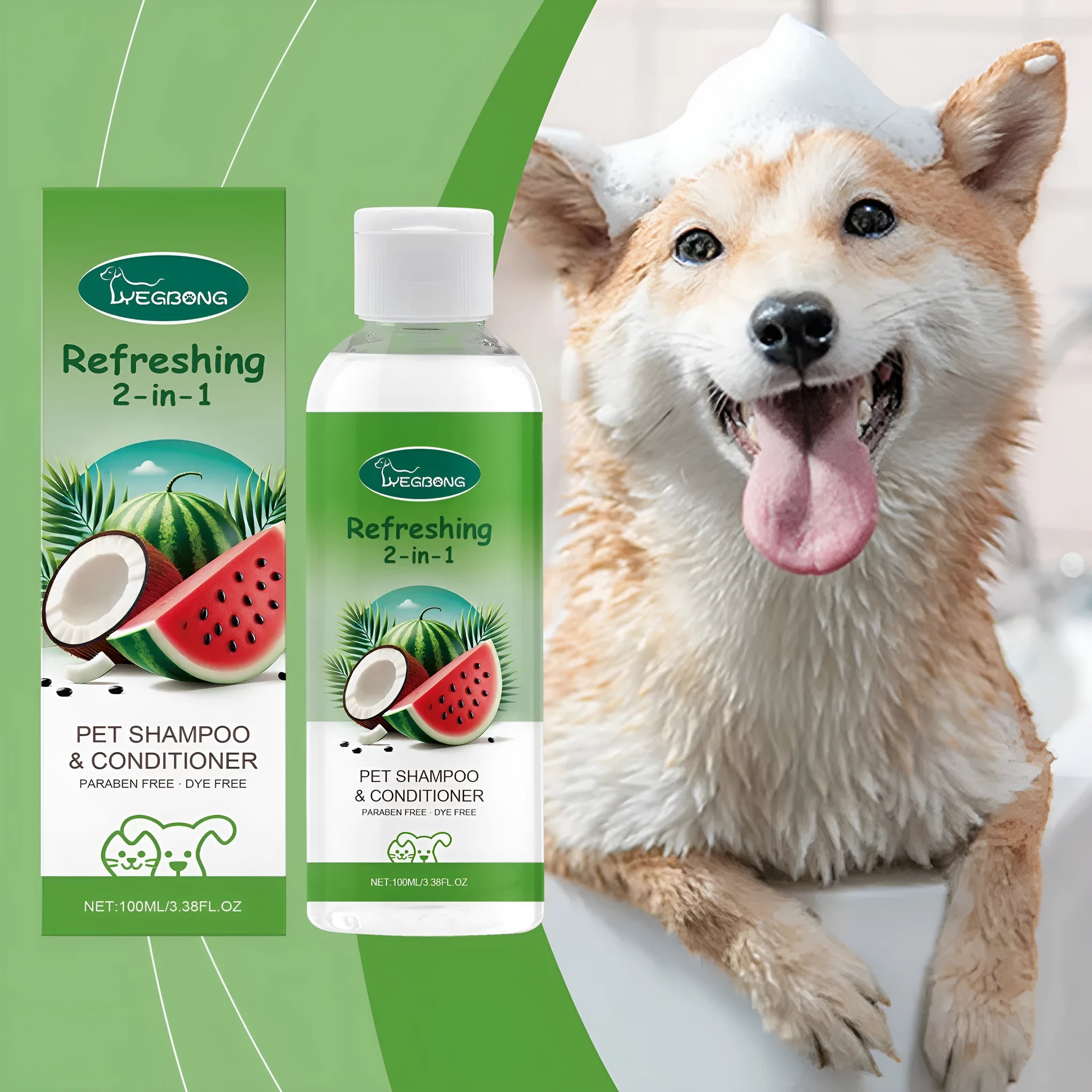 100ml pet 2-in-1 shampoo bottle with watermelon and coconut extracts measuring 3.8x12.8cm