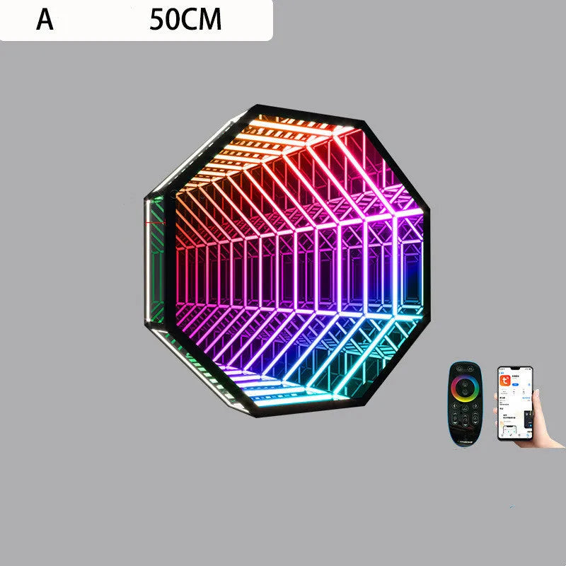 Modern creative octagon wall lamp with colourful mirror glass shade and Bluetooth smart control in 30cm size
