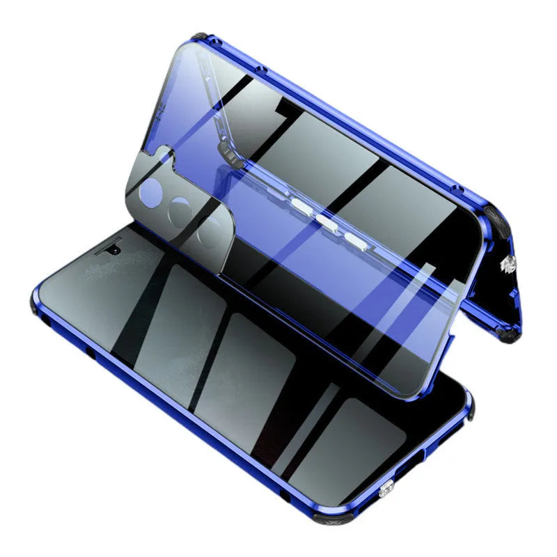 Black magnetic clamshell phone case with anti-peeping glass for Samsung Galaxy phones