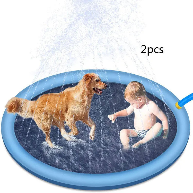 Blue non-slip PVC splash pad 150cm inflated for kids and pet dog outdoor summer water play