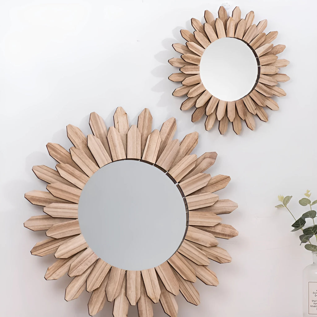 European-style solid wood handmade hanging mirror with baked finish