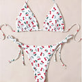 Split halter bikini swimsuit with backless design and adjustable halter neck in solid colour