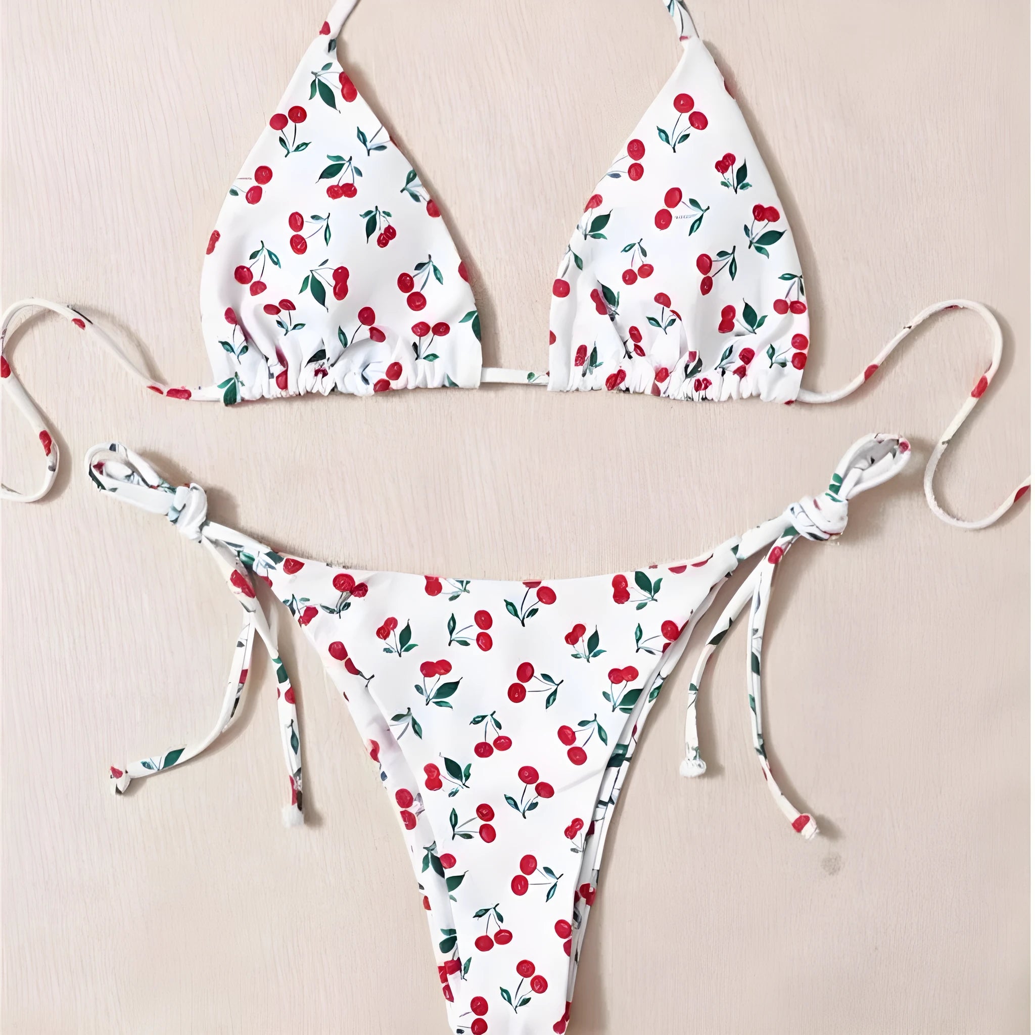 Split halter bikini swimsuit with backless design and adjustable halter neck in solid colour