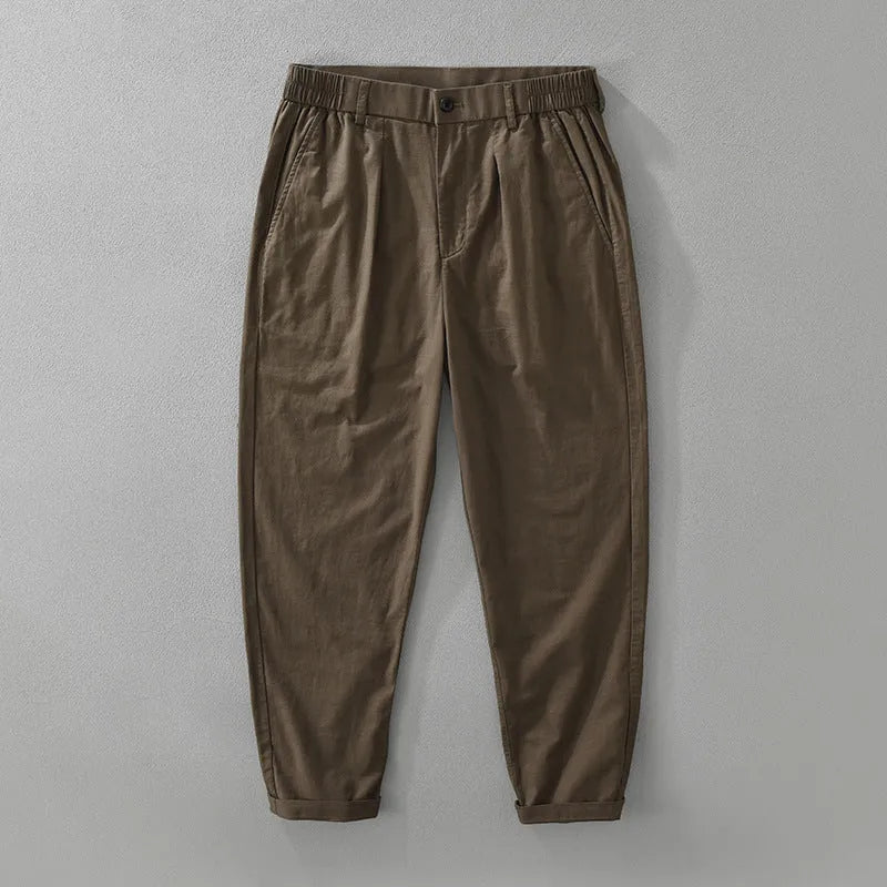 Men's straight-leg cotton linen trousers in Japanese style with loose fit