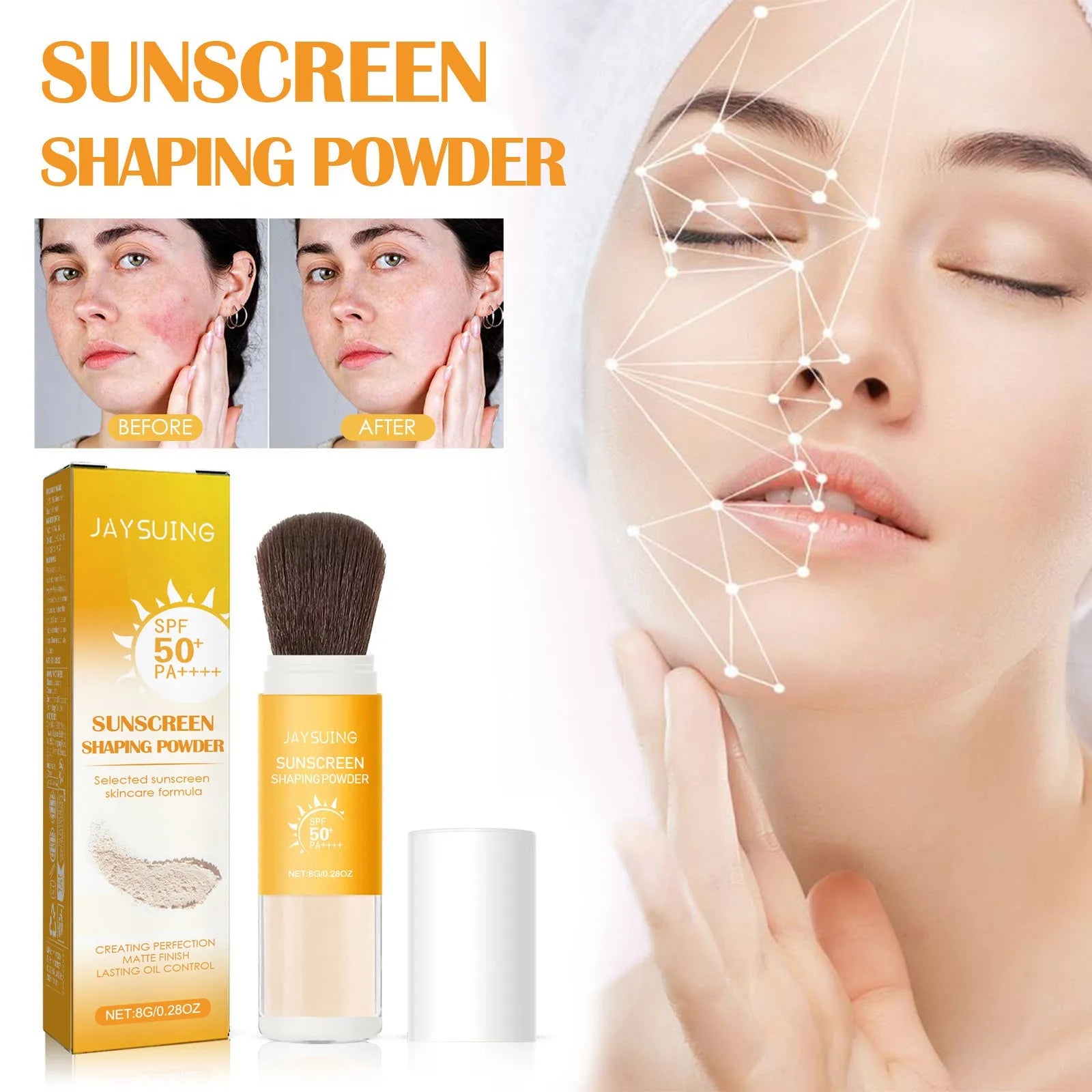 8g container of translucent loose setting powder with oil control ingredients.