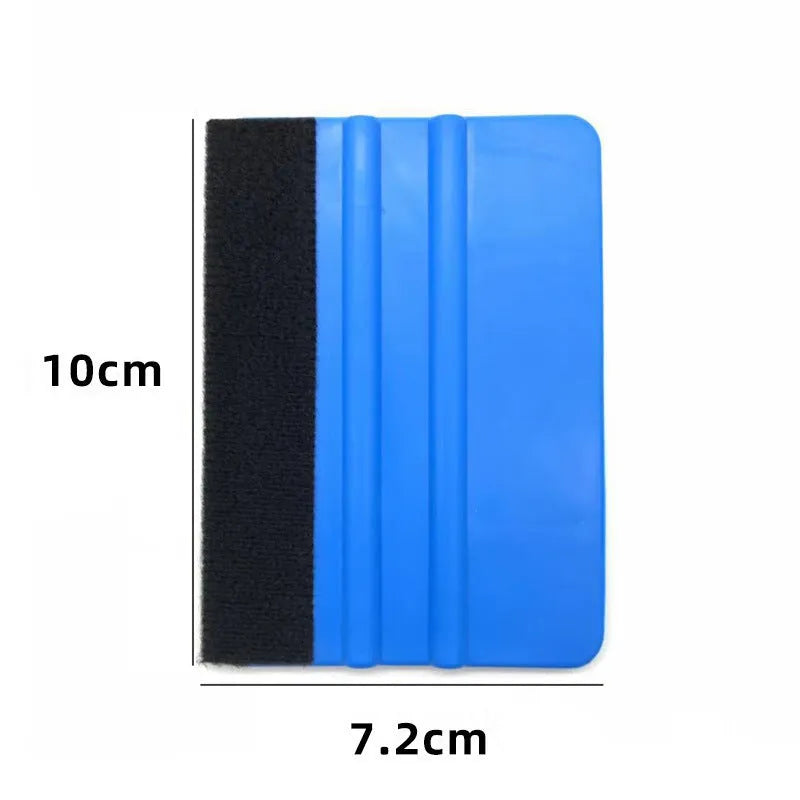 4-piece set of colourful plastic scraper blades for car film installation in a transparent ziplock bag