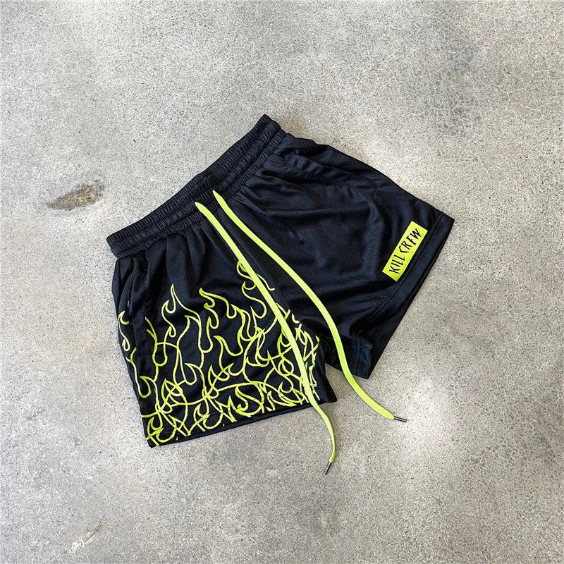 Men's mesh breathable sports fitness shorts in polyester fibre, available in multiple colours and sizes