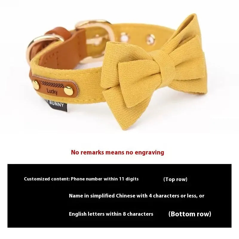 Dog collar with lettering and bowknot leather hand holding rope set in creamy green colour for small dogs