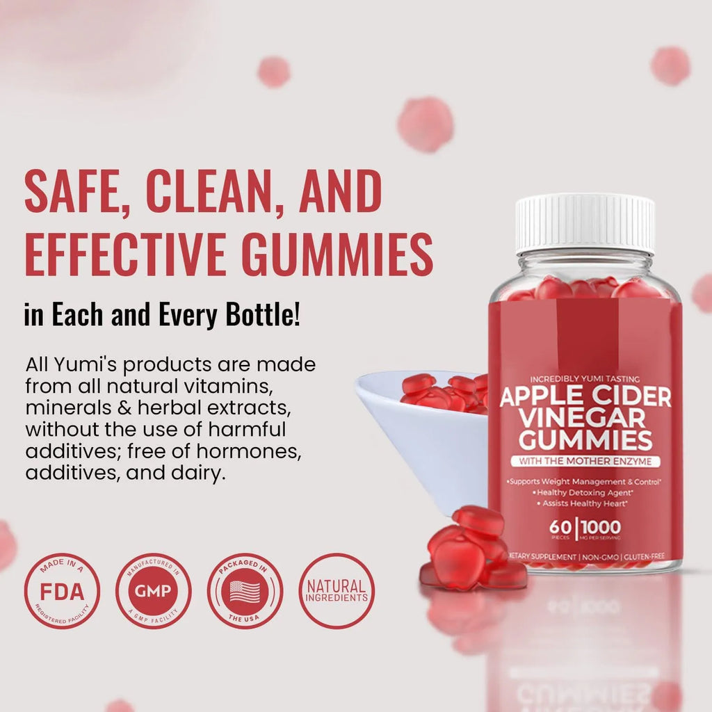 Bottle of apple cider vinegar gummy supplements containing 60 tablets for adults.