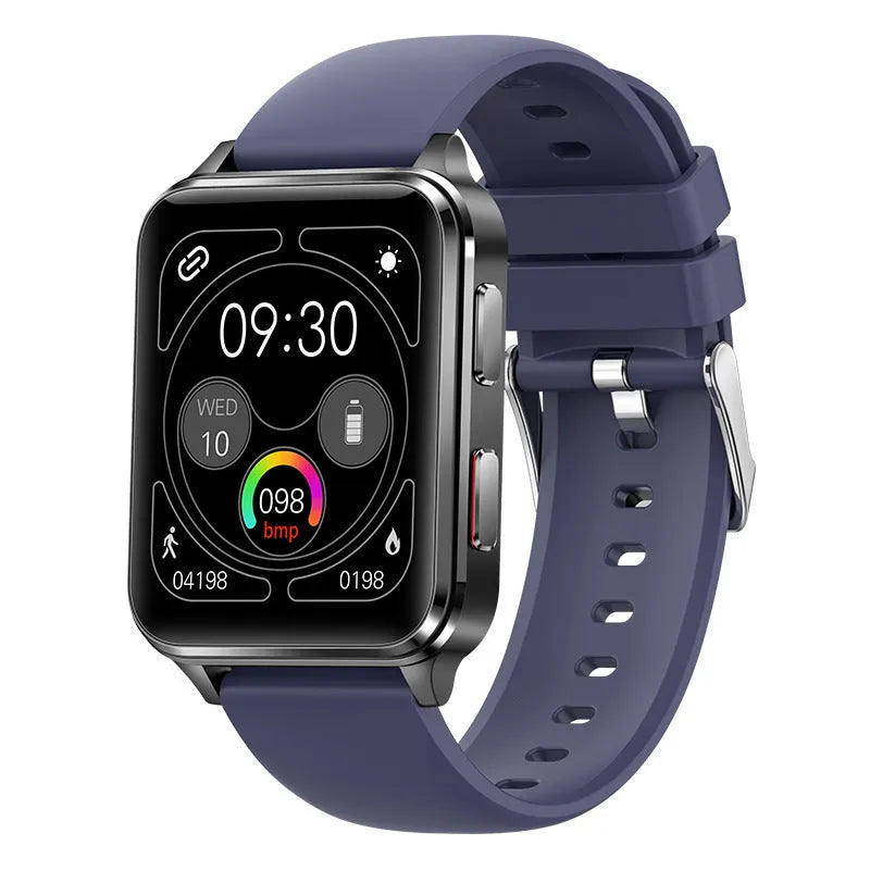 Blue all-weather multi-sport watch with a 1.70-inch screen on a silicone wristband