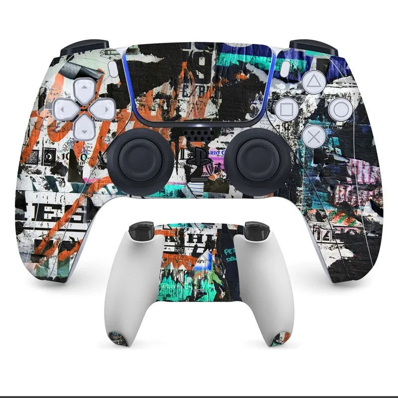 PS5 DualSense controller with anti-scratch front and back protection stickers applied.