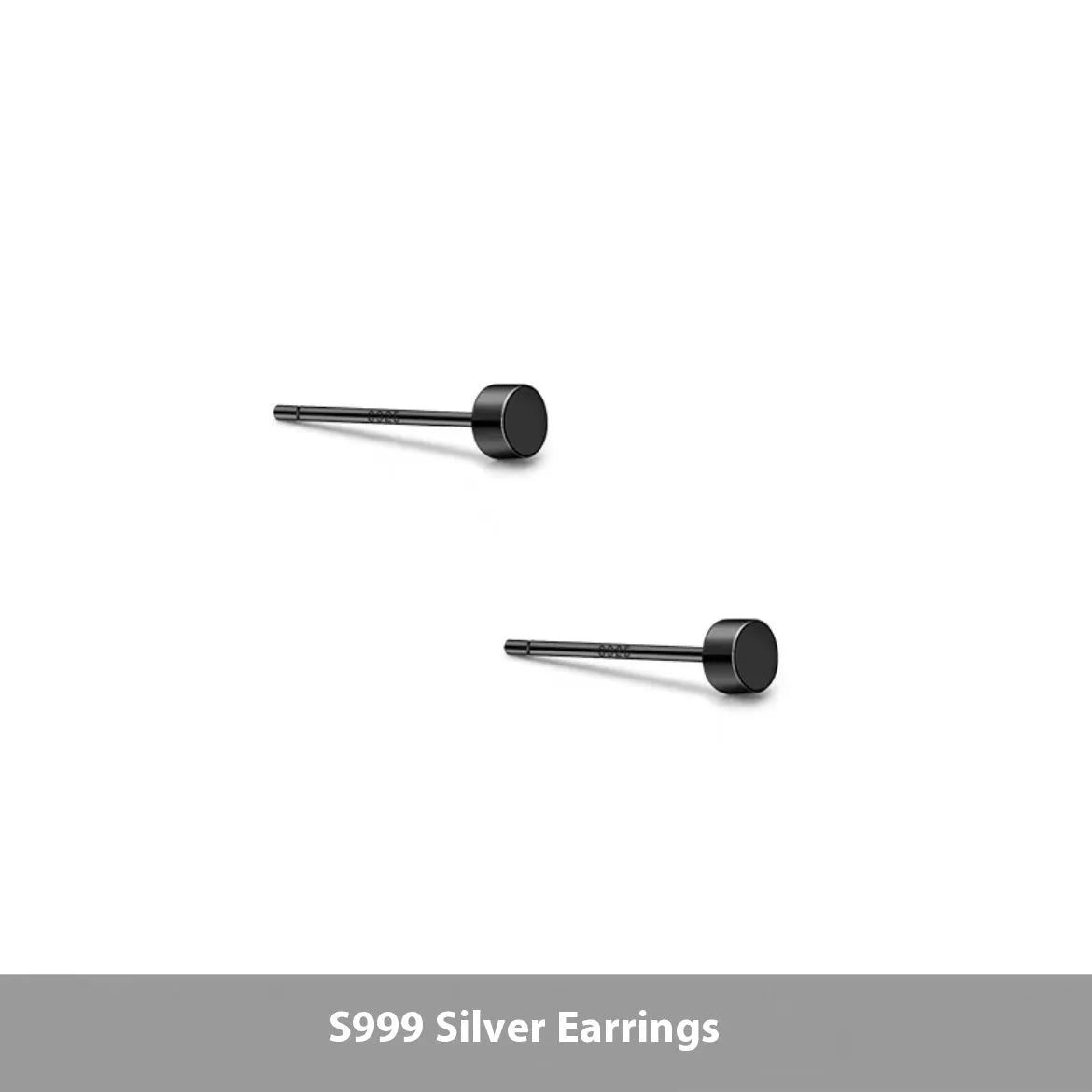 S999 sterling silver round flat ear bone studs in black and silver finishes, showing 3mm to 8mm size range