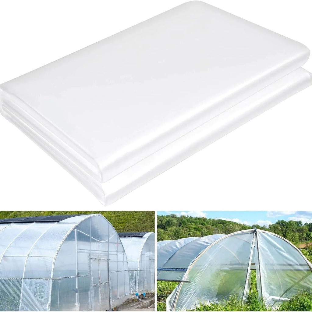 Clear plastic greenhouse film roll for vegetable shed insulation, 4 metres by 8 metres.