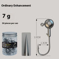 Set of 50 enhanced strength lead-headed jig hooks in primary colours for fishing
