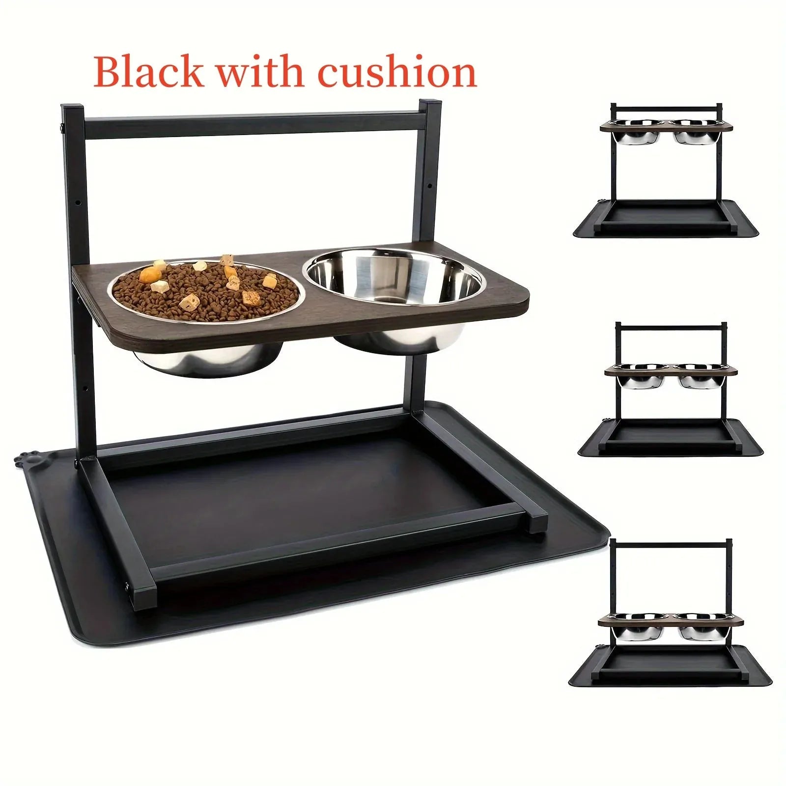 Black iron elevated dog food bowl stand with a height of 40cm.