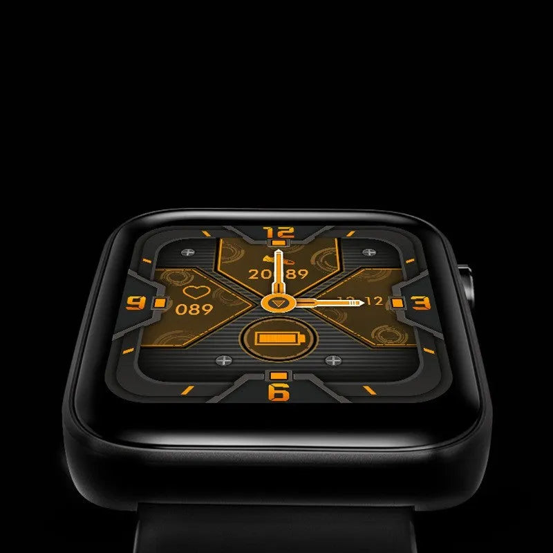 Black smart health monitoring bracelet with 1.54-inch touch screen displaying blood pressure and temperature readings