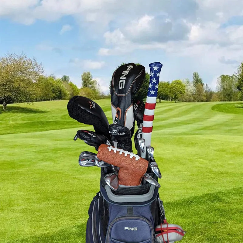 Black PU leather golf club head cover and push rod protective sleeve