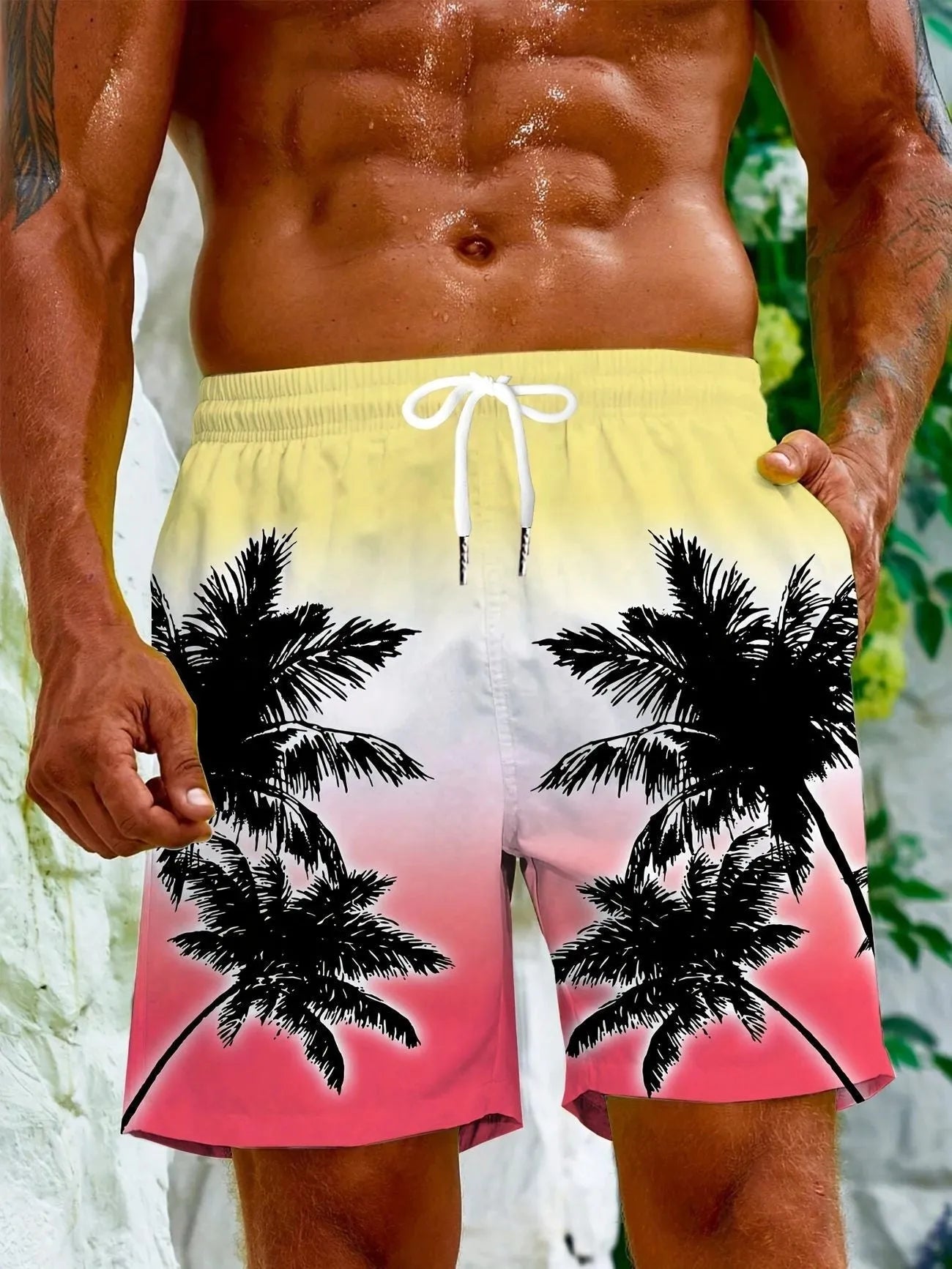 Men's quick-dry polyester swimming trunks with micro-elastic construction in various colour options