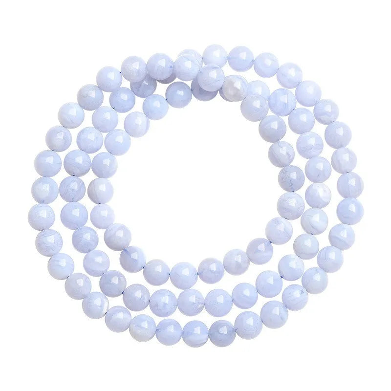 Blue striped agate bracelet with three circles of 6-6.8mm beads in unisex design