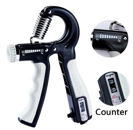 Adjustable hand grip with mechanical counter, ABS and stainless steel, 16cm x 12cm