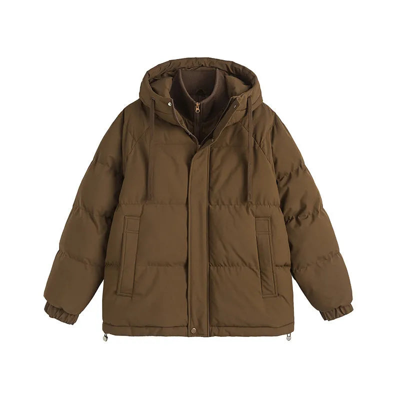 Loose fit two-piece winter cotton-padded coat in a solid colour with side seam pockets