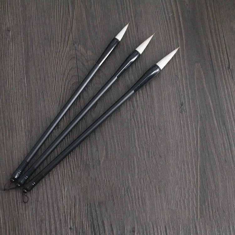 Student writing brush with steel barrel and traditional brush head, 23cm long