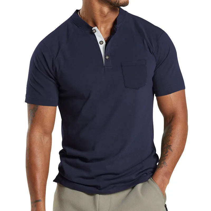 Men's plus size short sleeve button-down shirt in light khaki with a chest pocket.