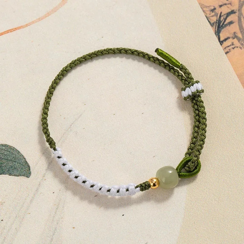 Hetian jade national tide bracelet with sterling silver carrying strap on adjustable electroplated cord