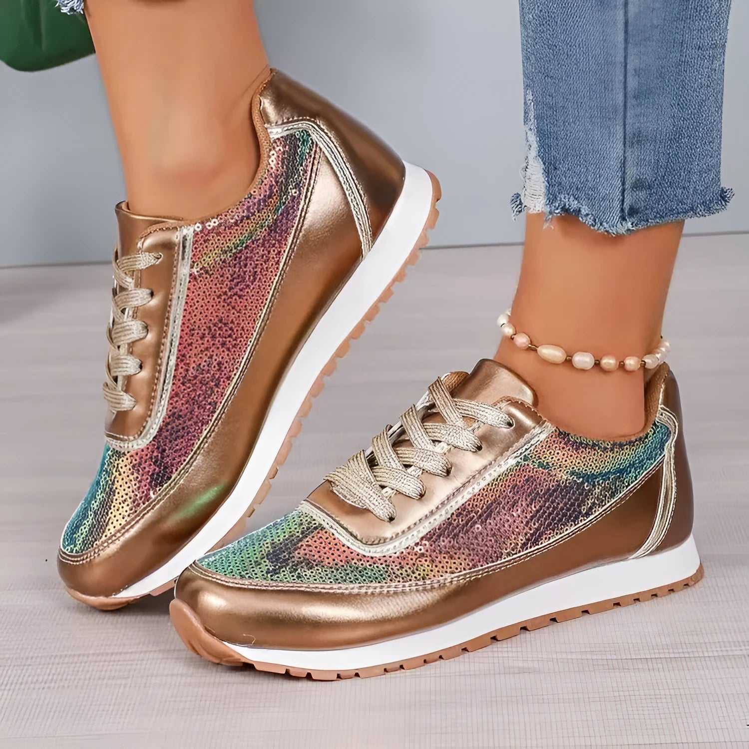 Women's black thick-soled casual sneakers with square toe design and PU leather upper