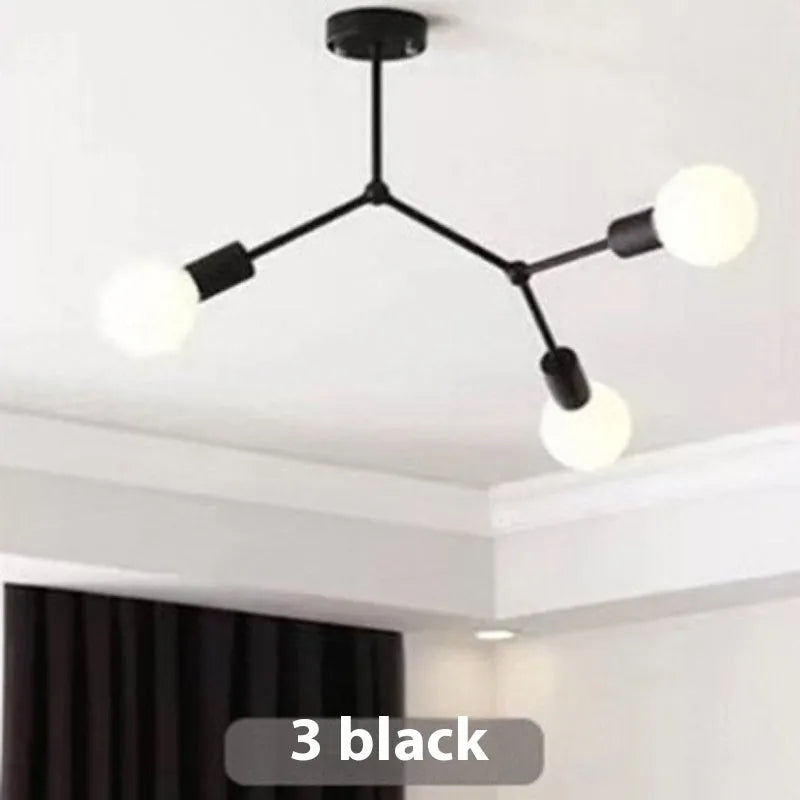 Nordic style iron chandelier ceiling lamp in black or white with multiple head configuration options