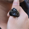 Men's obsidian pixiu thumb ring with natural gold sheen crystal on alloy band